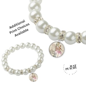 Ballet Nutcracker Dance Christmas Art Pearl Charm Bracelet Stretch Matching Small or Large Pendant Necklace Earrings Multiple Options