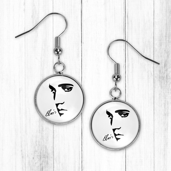 Elvis Presley King of Rock Silver Jewelry Dangle Earrings Glass Pendant Multiple Variations Necklace Bracelet Keychain Rock Roll Gift Idea