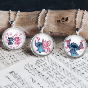 Lilo Stitch Silver Jewelry Necklace Multiple Options Hawaiian Love Glass Pendant Large Option Fun Whimsical New Earrings Bracelet Gift Idea