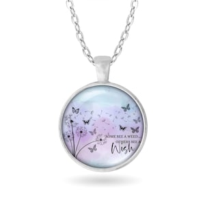 Alcuni vedono erbaccia, altri vedono un desiderio, dente di leone, gioielli in argento, ciondolo in vetro, collana, opzione grande, orecchini pendenti, opzione portachiavi, idea regalo