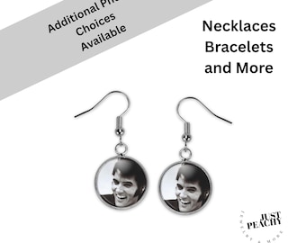 Elvis Presley King of Rock Silver Dangle Earrings Glass Pendant Multiple Variations Rock Roll Fan Gift Idea Matching Pieces