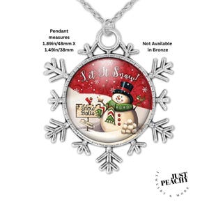 Snowman Glass Pendant Snowflake Necklace: Winter Christmas Jewelry Gift