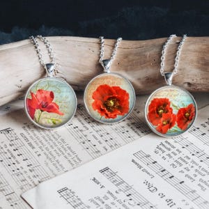 Ricordo Papavero Rosso Commemorativo Arte Gioielli Ciondolo in Vetro Argento Collana Grande Opzione Orecchini Bracciale Idea Regalo Lutto Perdita