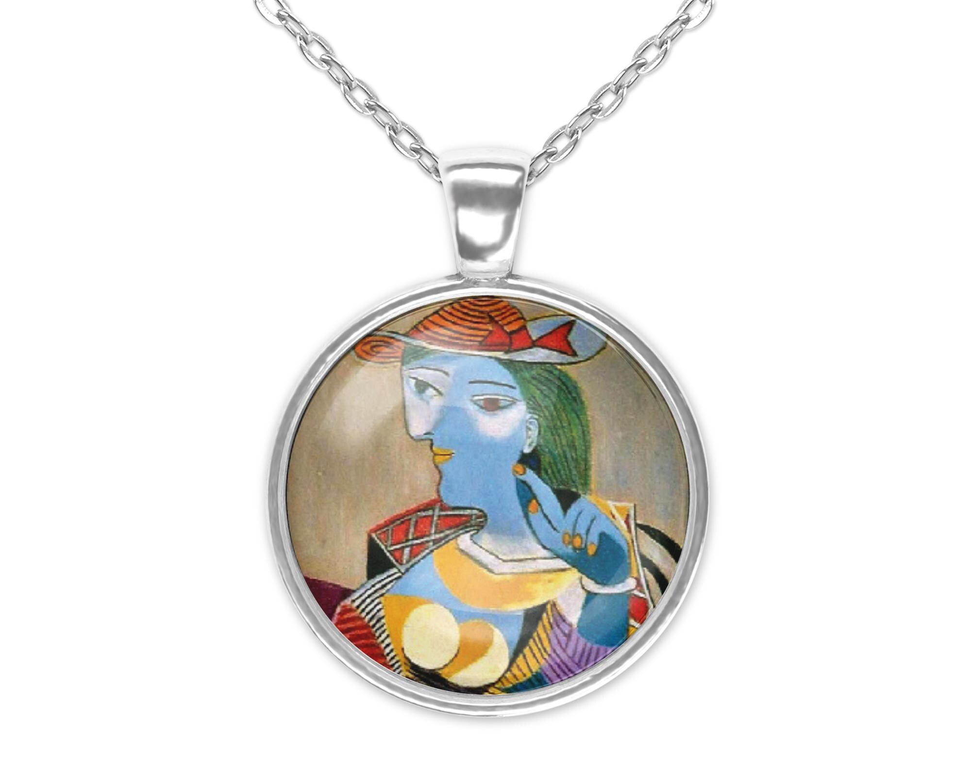 Picasso Art Pendant Necklace, Famous Painter Gift Silver Jewelry 