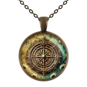 Retro Rose Kompass Karten Wasser Reise Aquarell Kunst Bronze Schmuck Glas Anhänger Halskette Große Option Ohrringe Armreif Armband Keychain