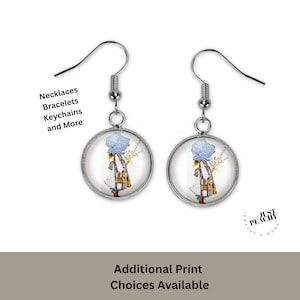 Holly Hobbie Colonial Girl Friends Silver Jewelry Dangle Earrings Glass Pendant Necklace Large Option Multiple Variations Bracelet Gift Idea