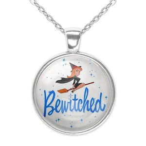 Collar con colgante de cristal, joyería de plata con diseño de bruja hechizada de Halloween retro, pendientes a juego, pulsera con dijes