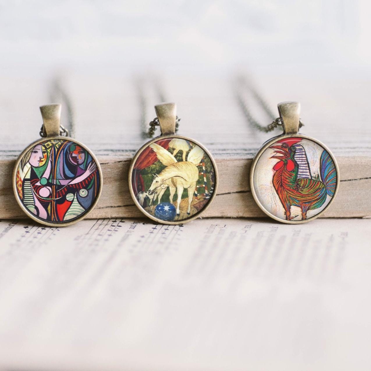 Picasso Art Pendant Necklace, Bronze Finish, Art History Jewelry 