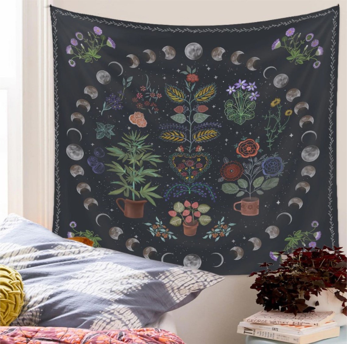 Moon Phase Botanical Tapestry Wall Hangings Hippie | Etsy