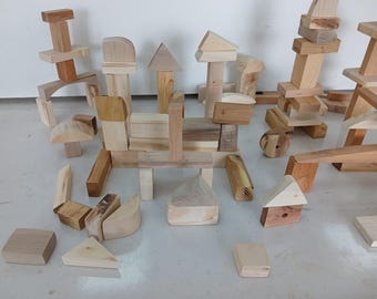 Bloques de construcción de madera natural, juguete Montessori, 100 piezas