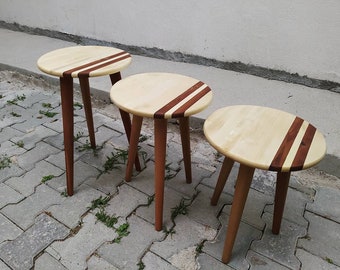 Handmade Wooden Nesting Coffee Table Set, Beech, Cypress & Walnut