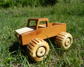 Handmade Wooden Monster Truck Toy, Natural Beech and Cypress Wood