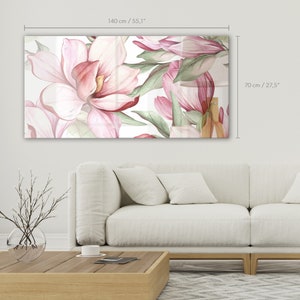 Modèle Sans Couture Avec Fleur De Magnolia. Illustration aquarelle, impression sur verre acrylique, impression haute brillance, décoration murale n° 15AP