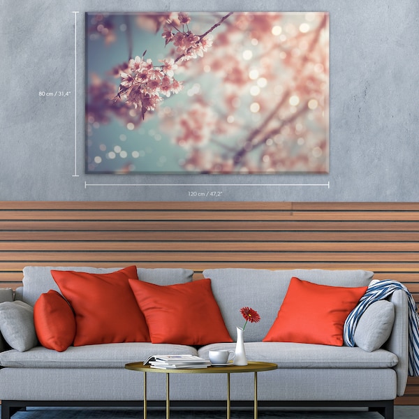 Close-Up Of Beautiful Retro Sakura Tree (Cherry Blossom) In Spring Cotton Canvas Art - Wall Art - Large Wall Decoration #62CP