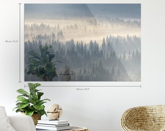 Coniferous Forest In The Foggy Mountains Acrylic Glass Print - High Gloss Print - Art On Acrylic Glass - Wall Hanging #3AM