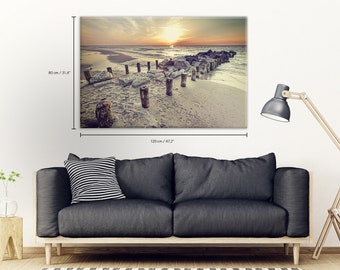 Retro Retro Style Beautiful Sunset Over Baltic Sea Cotton Canvas Art - Panel Art - Large Wall Decoration - Cotton Canvas Print #9CM