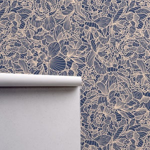 Carta da parati adesiva a fiori - Arredamento per inquilini - Carta da parati rimovibile o normale floreale - Carta da parati murale a fiori blu - Carta da parati elegante a fiori n. 32