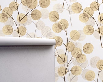 Branches with Round Leaves Wallpaper - Renters decor - Traditional or removable wallpaper - Delicate Pattern - Temporary Wallpaper  #62