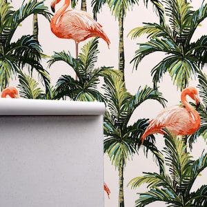Tropical Flamingo Wallpaper - Renters decor - Removable and Regular Wallpaper - Flamingo Wall Mural - Tropical Print Wallpaper #20