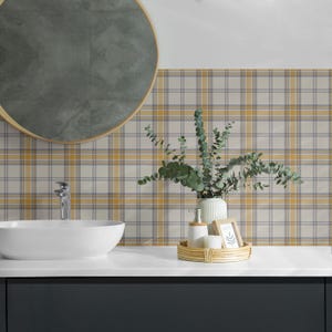 Checkered Lines Tile Stickers, Yellow Peel and Stick Tiles, Tile Stickers, Texture PVC Floor Tiles, Floor Tile Stickers