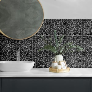 Abstract Mosaic Pattern Tile Stickers, Black Peel and Stick Tiles, Tile Stickers, Texture PVC Floor Tiles, Floor Tile Stickers