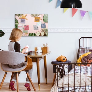 Tablero magnético con estado de ánimo de verano, lista de tareas para la pared, tablero de mensajes rosa, exhibición de fotos de pared con flores y plantas, marcador + esponja