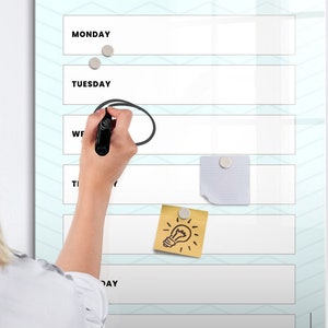 Pizarra magnética con planificador semanal, horario, tablero de notas azul, organizador de fotos para pared, marcador de borrado en seco
