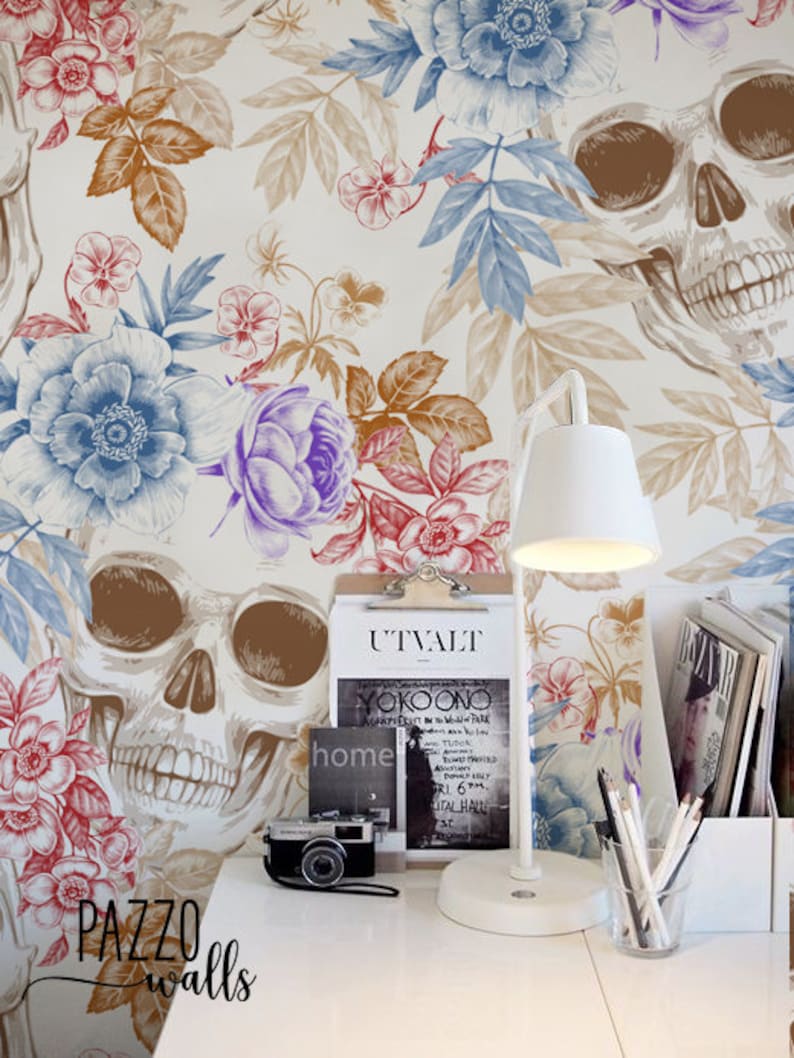 Skull Self Adhesive Wallpaper Renters decor Floral Regular Etsy