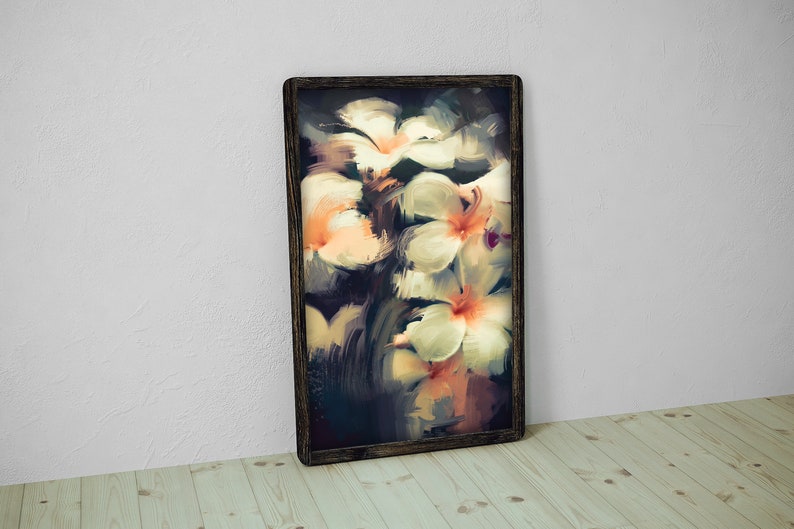 Vintage Colors Wall Decor #6PP Removable Material Painting Showing Beautiful White Flowers In Dark Background Self-Adhesive Poster