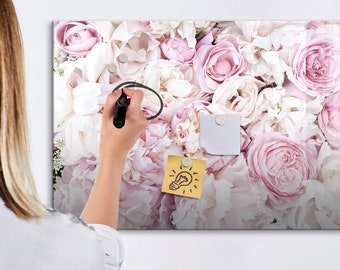 Tableau magnétique décoratif avec fleurs, liste de tâches pour le mur, babillard blanc, présentoir photo mural fleurs et plantes, marqueur + éponge