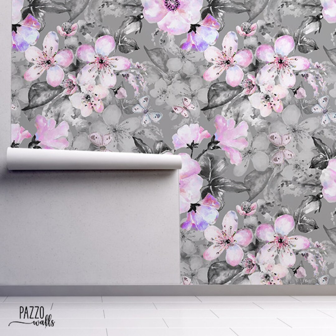 Blooming Grey Roses Wallpaper - Renters Decor - Traditional or ...