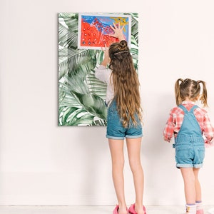 Tablero magnético con hojas de acuarela, centro de comando, tablero de exhibición verde, exhibición de fotos de pared con flores y plantas, marcador de borrado en seco