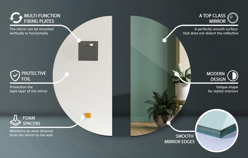 Miroir demi-cercle, miroir de maquillage, demi-miroir, miroir géométrique, miroir de salle de bain, miroir esthétique, miroir moderne, cadeau de pendaison de crémaillère image 8