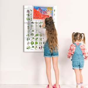 Pizarra magnética de verduras verdes, organizador de pared, tablero de estado de ánimo blanco, exhibición de fotos de pared con flores y plantas, marcador + esponja