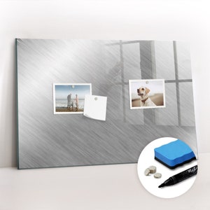Tablero magnético de pared de metal, exhibición de fotos de pared, tablero de notas gris, lista de tareas para patrón de textura de pared, marcador + esponja