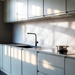 Elegant Marble Pattern PVC Floor Tiles, White Tile Stickers, Removable Tiles, Texture Tile Stickers, Kitchen Tile Stickers