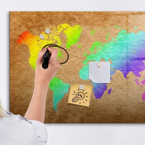 Rainbow World Map Magnetic Board, Places Visited Map, Multicolour Places You&#39;ve Been, Travel Tracker Travel Tracker, Marker + Sponge