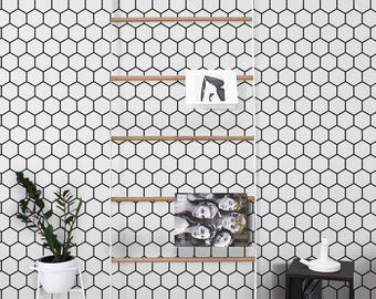 Honeycomb Wallpaper - Renters decor - Traditional or Removable Wallpaper - Geometric Pattern - Hexagon Wallpaper - Black and White #52