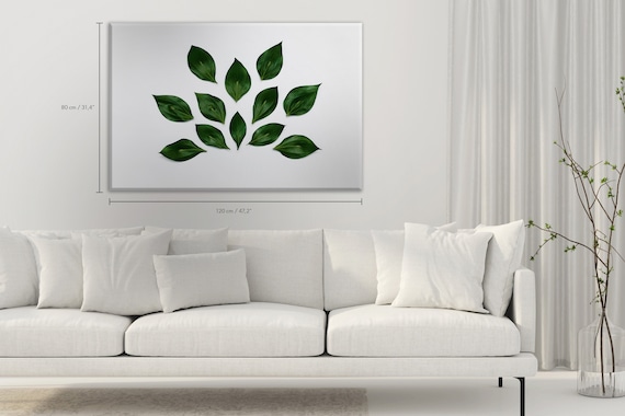 Minimalist Plant Background Bright Green Leaves Are Lying In Abstract Shape Cotton Canvas Art Panel Art Large Wall Art 21cp