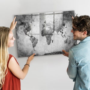 Quadro magnético de mapa-múndi, lugares que você visitou, mapa de viagem monocromático, rastreador de viagem de mapa de países visitados, marcador + esponja