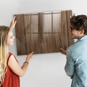 Dark Wood Magnetic Board, Command Center, Brown Display Board, Wall Organizer Nature Pattern, Dry Erase Marker