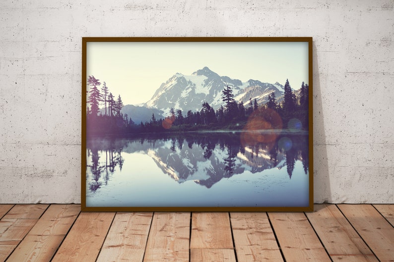 Picturesque Lake Self-Adhesive Poster Mountains In The Background Wall Art Beautiful Lakeside View Large Wall Decoration #2PM