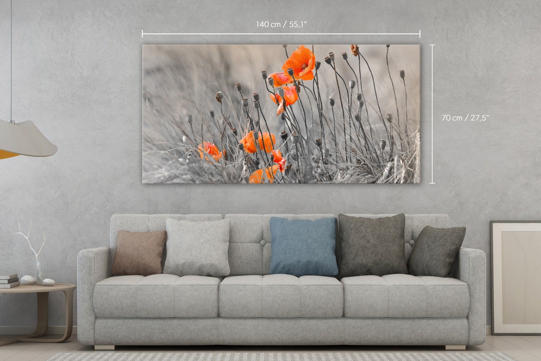 Poppies Against a Gray Background Cotton Canvas Art - Modern Art - Wall ...