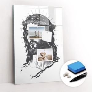 Tablero magnético de Jesucristo, lista de tareas para la pared, tablero de mensajes blanco, exhibición de fotos para la pared, patrón religioso, marcador + esponja