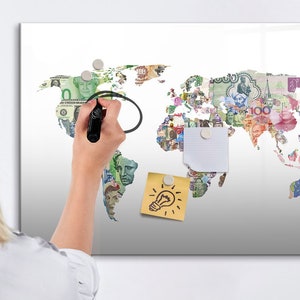 紙幣マップ マグネットボード、行った場所、マルチカラー旅行マップ、訪問国マップ 旅行トラッカー、マーカー + スポンジ