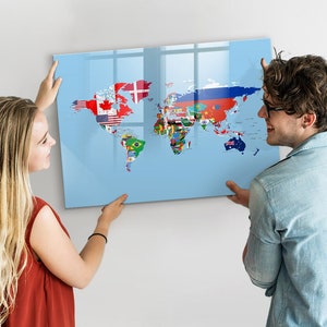 Quadro magnético de mapa de bandeira, mapa de lugares visitados, rastreador de viagens multicolorido, rastreador de viagens de mapa de lugares visitados, marcador + esponja