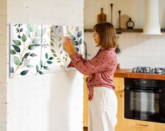 Plants Leaves Pattern Magnetic Board, Wall Organizer, Multicolour Mood Board, Command Center Flowers and plants, Marker + Sponge