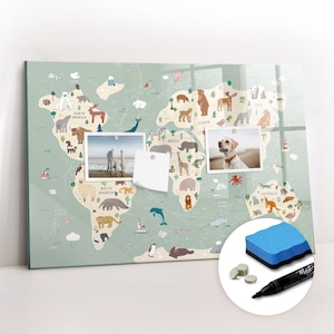 Tierkarte der Welt Magnettafel, Reise-Tracker, Mehrfarbige Reisekarte, besuchte Orte, trocken abwischbarer Marker