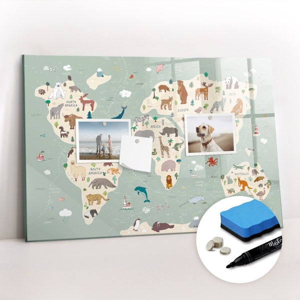 Tableau magnétique, carte des animaux, tracker de voyage, carte de voyage multicolore, carte des lieux visités tracker de voyage, marqueur effaçable