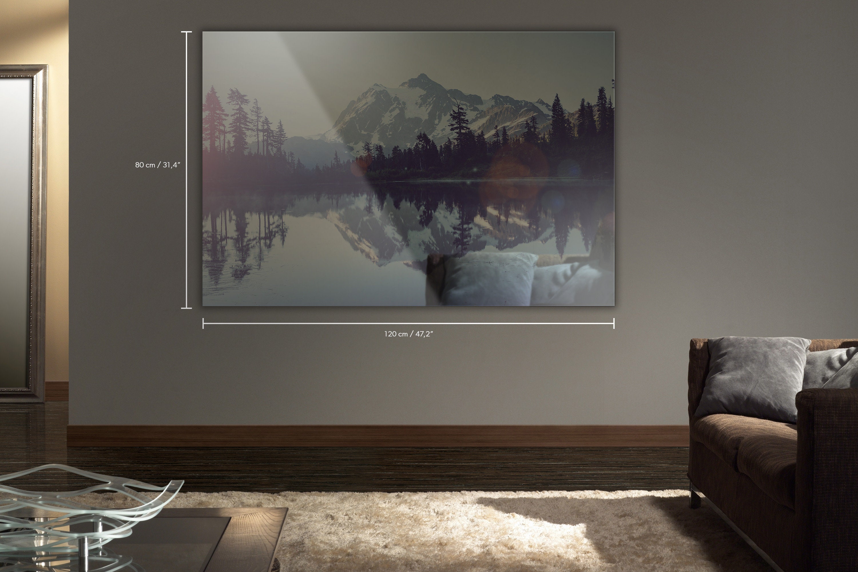 Picturesque Lake Acrylic Glass Print - Beautiful Lakeside View - Mountains In The Background - Wall Art - Large Wall Decoration #2AM